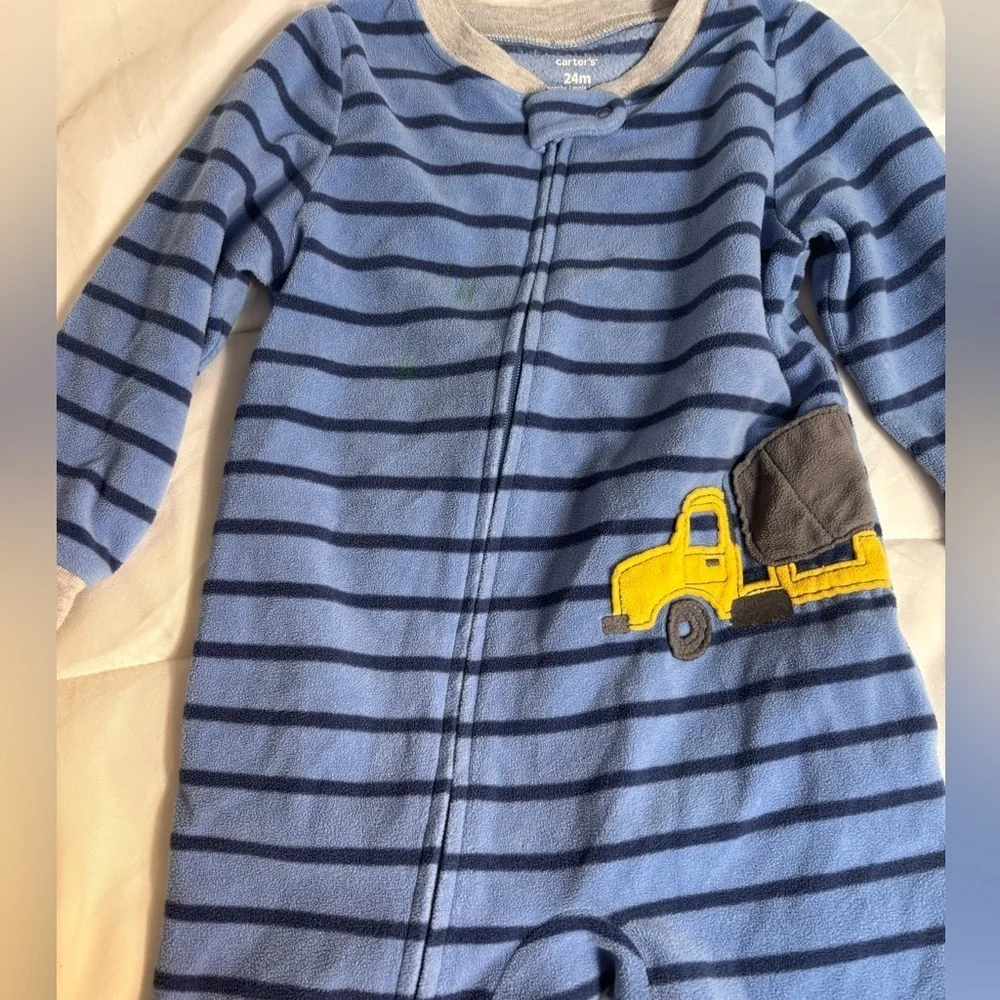 Carter's 24 months Gray and Blue Baby sleeper pajamas with yellow truck- footie